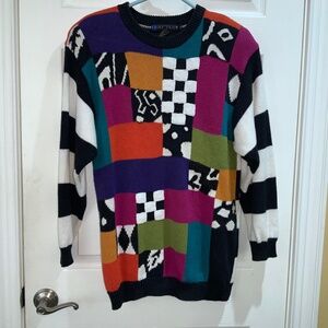 IB Diffusion vintage multi media abstract knit beaded sweater Sz S art to wear